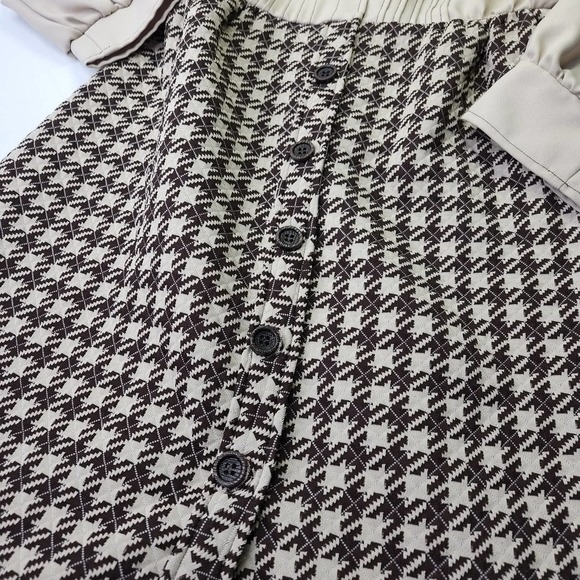 Vintage 1960s Plaza South Polyester Houndstooth Brown Dress Size Small - Picture 4 of 12